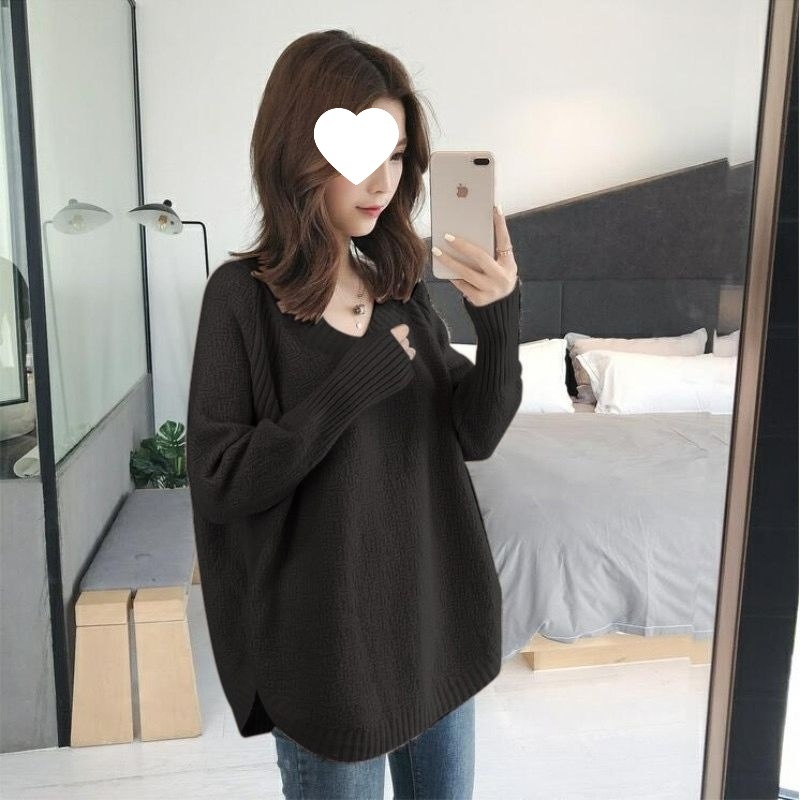 Rasedatele mõeldud kootud top V-kaeluse, 5/4 varrukatega, spandexi segu, jaapani-korea vabaaja stiil