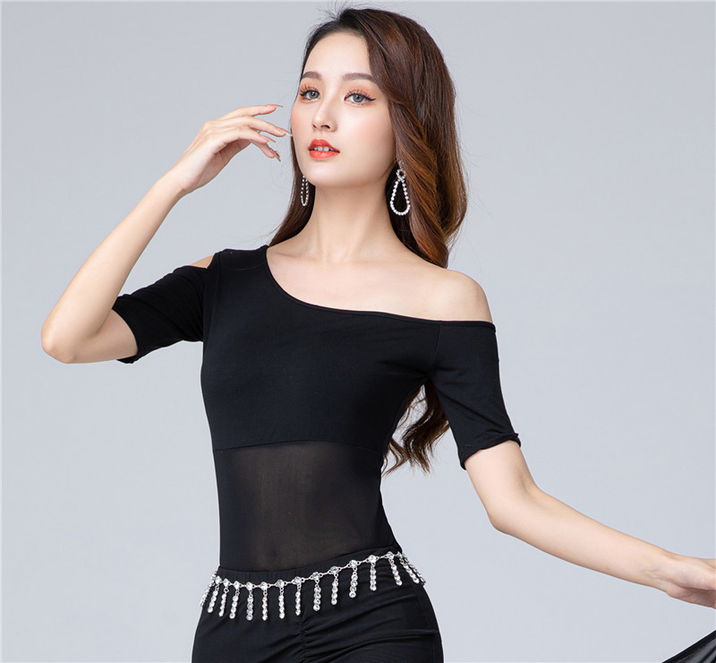 Jednoramenný modalový sieťový tanečný bodysuit pre Belly, Latin a Ballroom tance