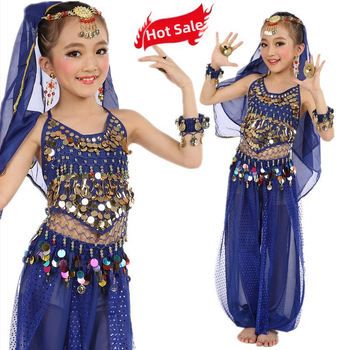 Bērnu Indijas deju uzvedes tērps – Belly dance komplekts, elegants stils, svaigs un salds, 2025. gada pavasaris, šifons, poliesters 50–70%