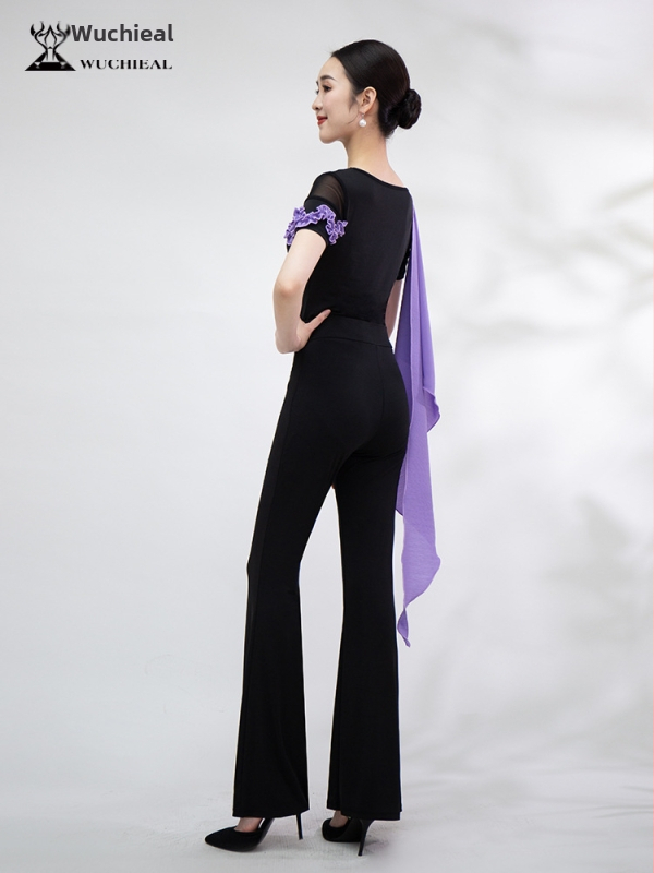 Modni plesni bodi za pozornicu | Milk silk + mreža + plisirani šifon; 80% poliester; za odrasle žene