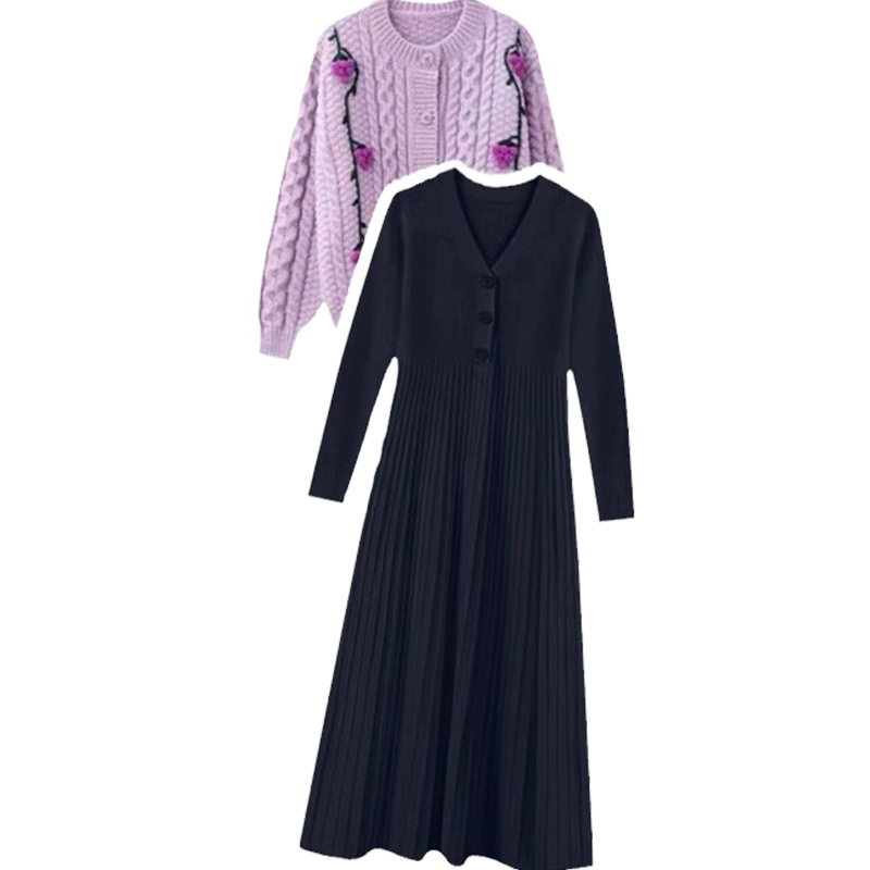 Dvojdielny pletený set: jednofarebný, 3/4 rukávy, nylonový materiál 95%+