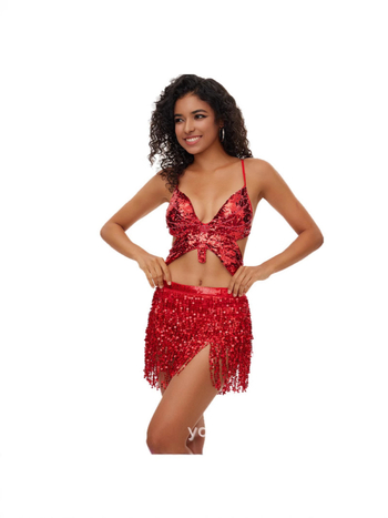 Stseenide tantsukostüüm paillettide ja küttidega, tikanditega; suvi 2022, võrgumaterjal, akrüül 70–80% ja spandeks