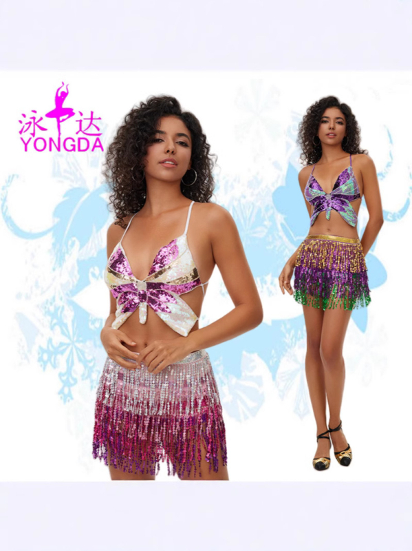 Stseenide tantsukostüüm paillettide ja küttidega, tikanditega; suvi 2022, võrgumaterjal, akrüül 70–80% ja spandeks