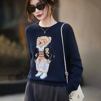 Naiste worsted villast džemper karu tikandiga, ümmarguse kaela, pikad varrukad, paks, vaba lõige