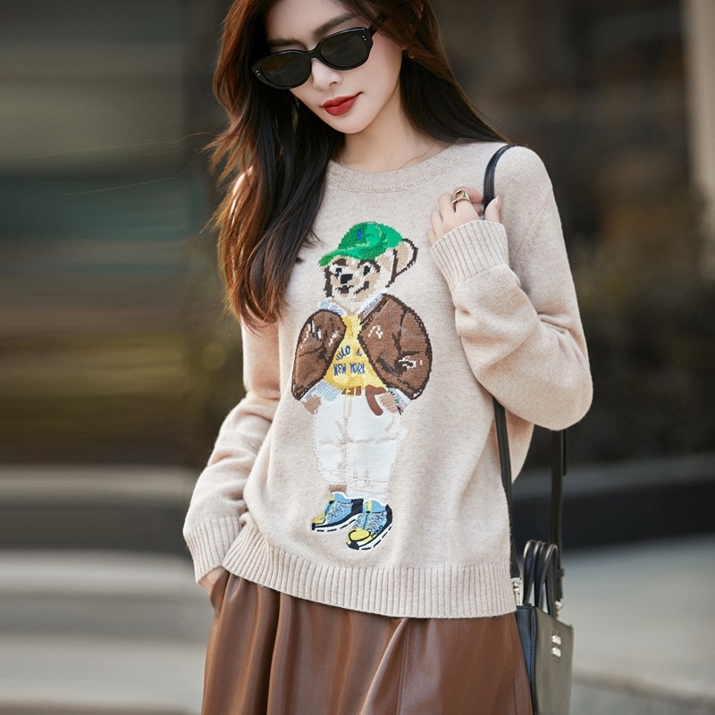 Naiste worsted villast džemper karu tikandiga, ümmarguse kaela, pikad varrukad, paks, vaba lõige