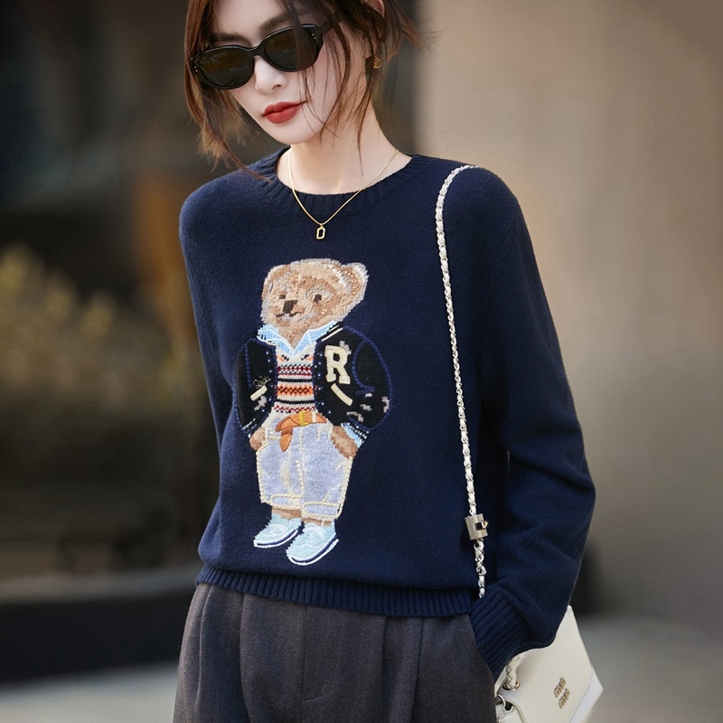 Naiste worsted villast džemper karu tikandiga, ümmarguse kaela, pikad varrukad, paks, vaba lõige