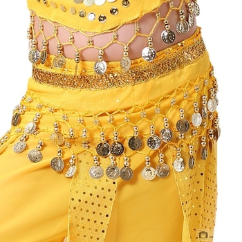 Bērnu vēdera deju josta ar zelta monētām — īsta āda, aitas ādas tekstūra, austā sprādze, aizdare ar sprādzi, 2024. gada pavasaris