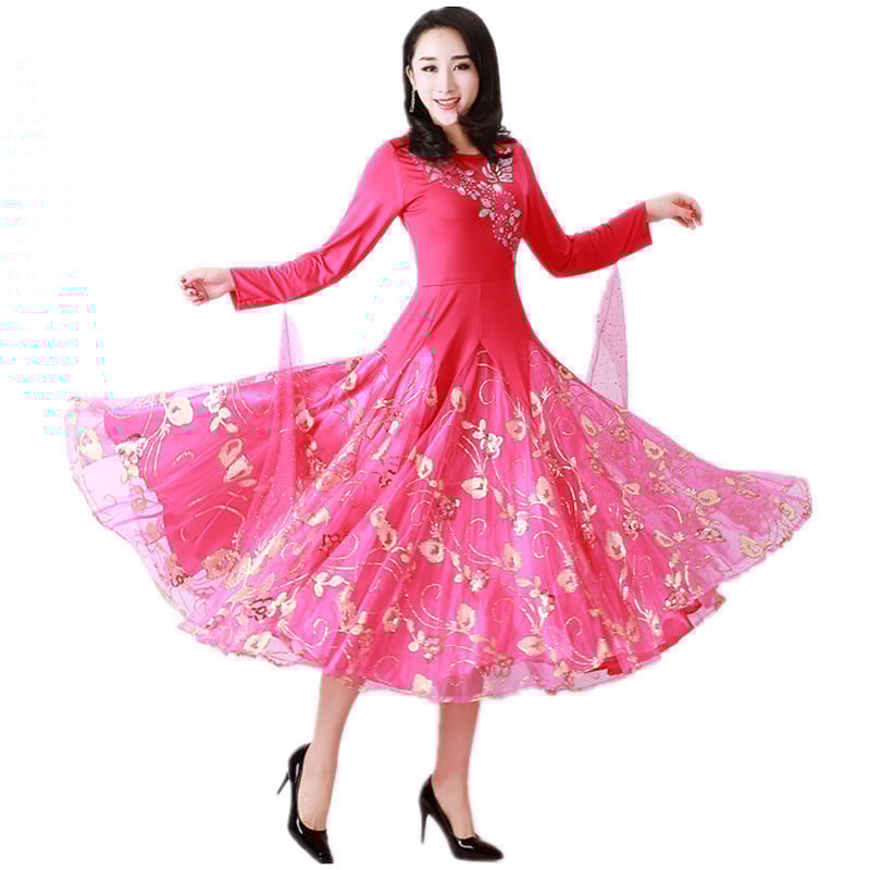 Ballroom tantsukleit, pikkade varrukatega, moods stiil, Waltz Large Swing, Milk Silk kangas 50% elastaani, naistele