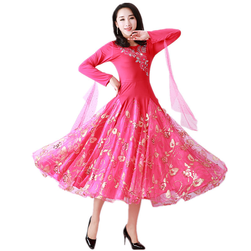 Ballroom tantsukleit, pikkade varrukatega, moods stiil, Waltz Large Swing, Milk Silk kangas 50% elastaani, naistele