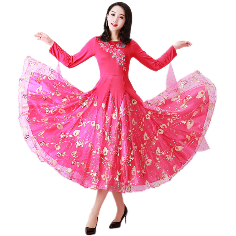 Ballroom tantsukleit, pikkade varrukatega, moods stiil, Waltz Large Swing, Milk Silk kangas 50% elastaani, naistele