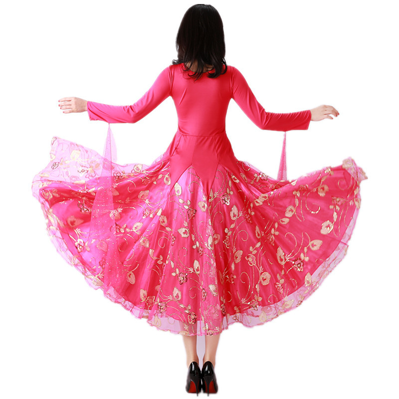 Ballroom tantsukleit, pikkade varrukatega, moods stiil, Waltz Large Swing, Milk Silk kangas 50% elastaani, naistele