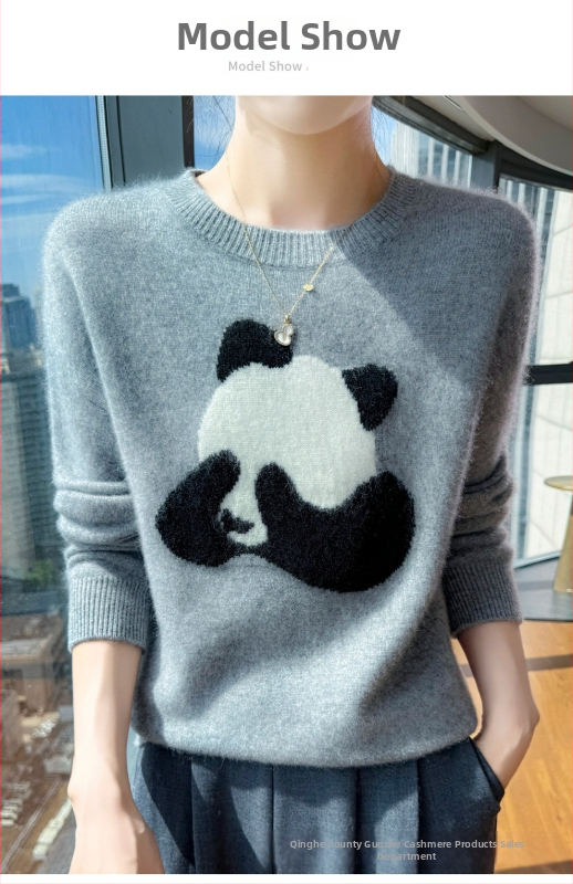 Gyapjúból készült vastag jacquard kötött pulóver, laza fazon, kerek nyakú, hosszú ujjú, 95%+ gyapjú tartalom