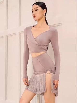 Latina tantsukleit bojtidega treeninguks – modalkangas, vooder Modal, sobib latino-, balleti- ja folkloori tantsudele, täiskasvanud naised