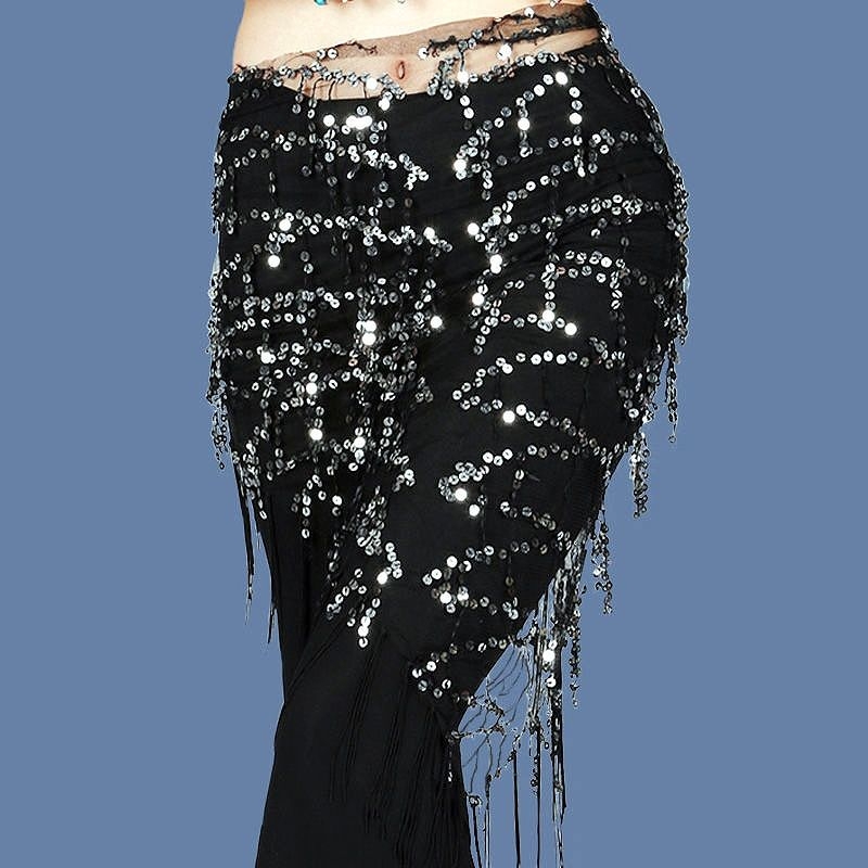 Pojas za trbuh za belly dance s šljokicama, trokutastim šalom i resama, za početnike