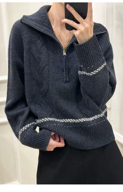 Gyapjú pulóver, vastag, 95% feletti gyapjú, magas gallér, elülső fél cipzár, laza szabású