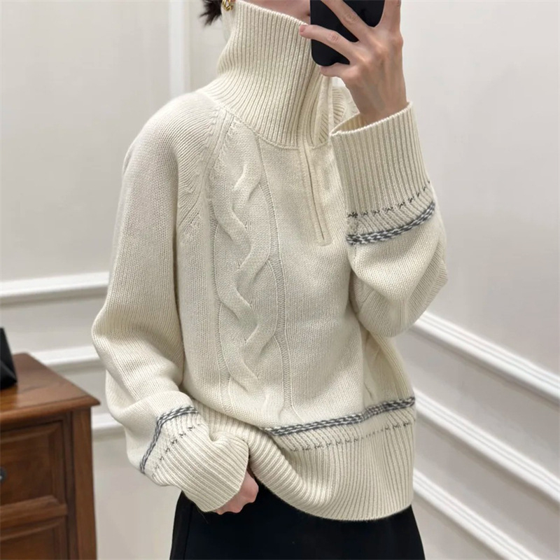 Gyapjú pulóver, vastag, 95% feletti gyapjú, magas gallér, elülső fél cipzár, laza szabású