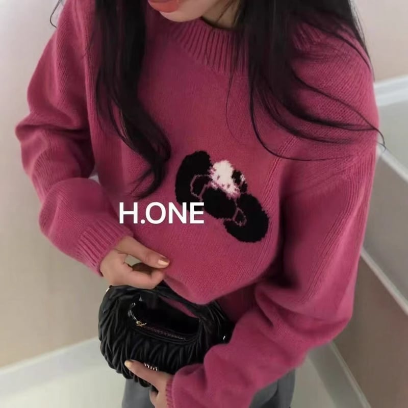 Női tiszta gyapjú jacquard kötött pulóver masnival, kerek nyakú, raglán ujjú