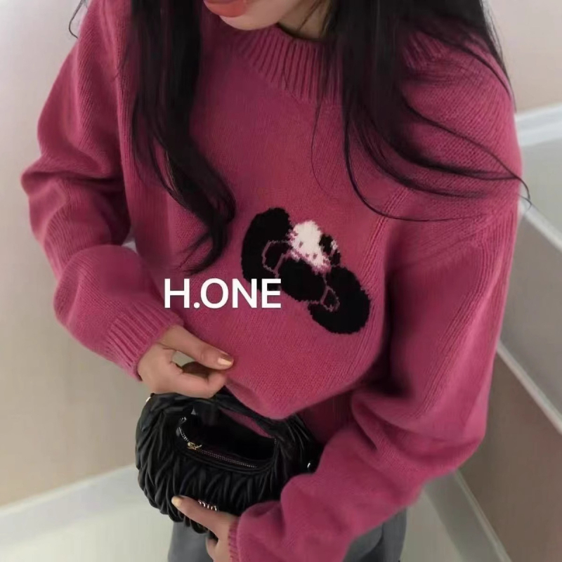 Női tiszta gyapjú jacquard kötött pulóver masnival, kerek nyakú, raglán ujjú