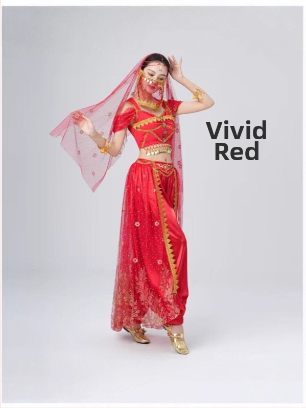 Ekstravaganti Indijos pilvo šokio scenos kostiumas – tinklo ir spandekso mišinys, 50–70% spandekso, Eleganti retro stilius