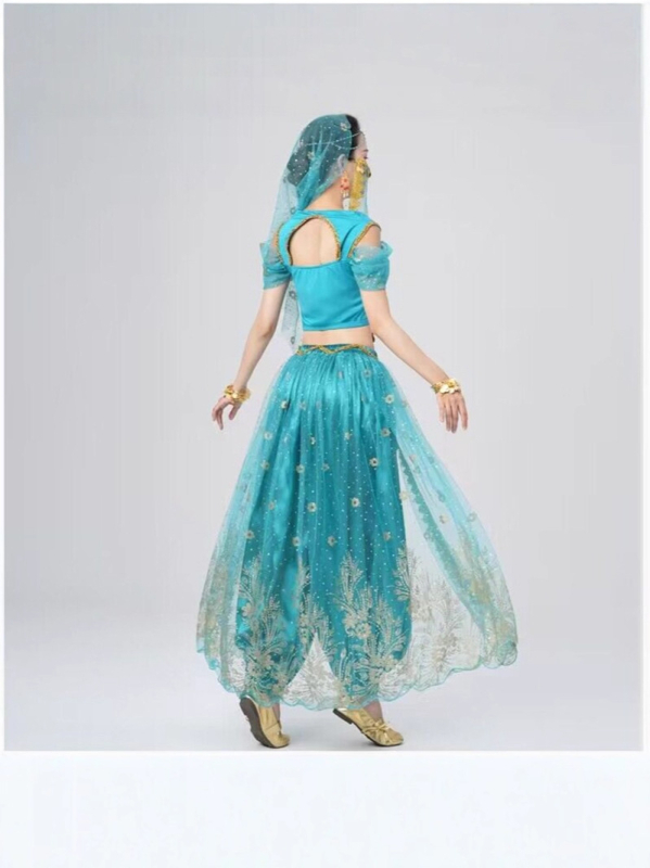 Egzotični indijski plesni kostim za scenu – mreža/spandeks smjesa, 50–70% spandeksa, Elegantni retro stil