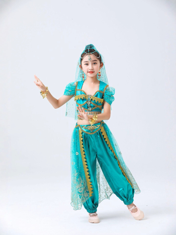 Etnički plesni kostim – Dunhuang nadahnut, mrežasti materijal i spandeks mješavina, elegantan stil, svježe i slatko, proljeće 2025, složena izrada