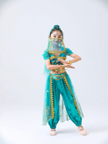 Etnički plesni kostim – Dunhuang nadahnut, mrežasti materijal i spandeks mješavina, elegantan stil, svježe i slatko, proljeće 2025, složena izrada