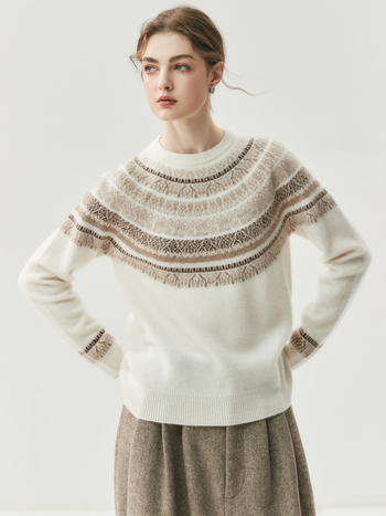 Ženski kašmir džemper s geometrijskim uzorkom i kapuljom, debeli žakardni pleteni materijal, klasičan kroj