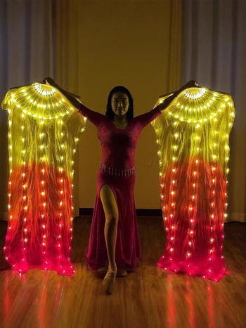 LED svjetleći fan za Belly Dance, tkanina Mulberry Silk, preko 95% sadržaja svile, punjiv, nježne svjetleće niti