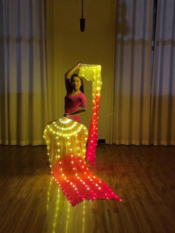 LED svjetleći fan za Belly Dance, tkanina Mulberry Silk, preko 95% sadržaja svile, punjiv, nježne svjetleće niti