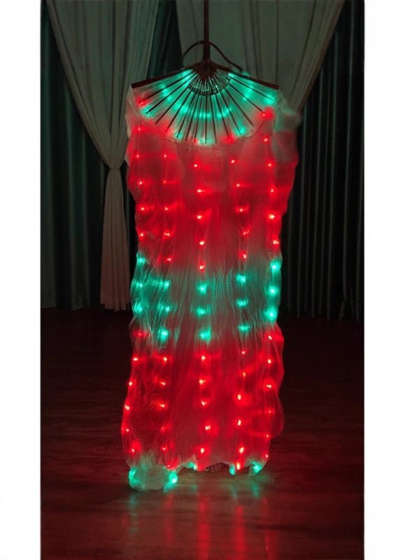 LED osvetlený hodvábny fan s dúhovým vodným efektom – rekvizita pre belly dance, látka: hodváb a elastan (hodváb 80–90%, elastan 80–90%)