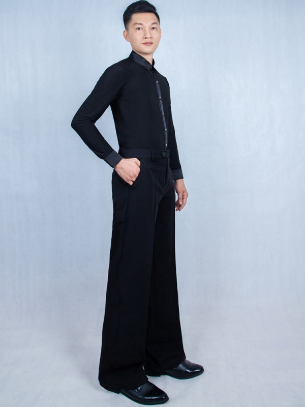 Muške hlače za moderne plesove – hlače s bočnim džepom uz pojas, vlakna od bambusovog ugljena, 80% poliester, prikladno za Latin, Ballroom, Square i moderni ples