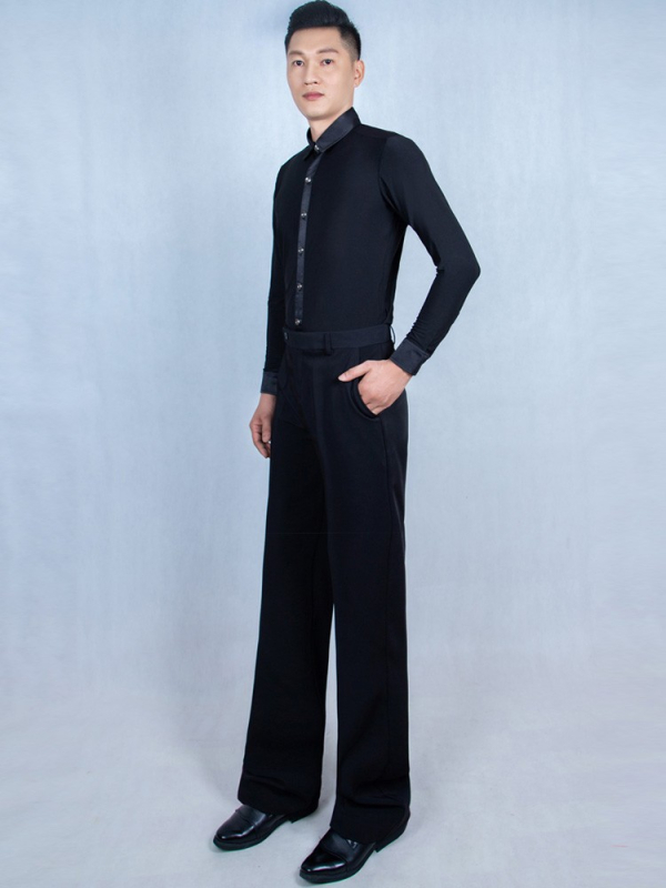 Muške hlače za moderne plesove – hlače s bočnim džepom uz pojas, vlakna od bambusovog ugljena, 80% poliester, prikladno za Latin, Ballroom, Square i moderni ples