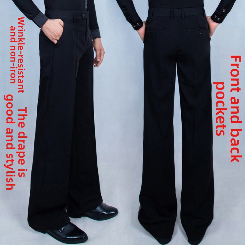 Muške hlače za moderne plesove – hlače s bočnim džepom uz pojas, vlakna od bambusovog ugljena, 80% poliester, prikladno za Latin, Ballroom, Square i moderni ples