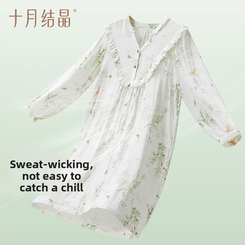 Tehotenské šaty s V-krkom, dlhé rukávy, bambusové vlákna (70–80%) s bavlnou (≤30%), voľný dlhý strih šiat, jar 2025