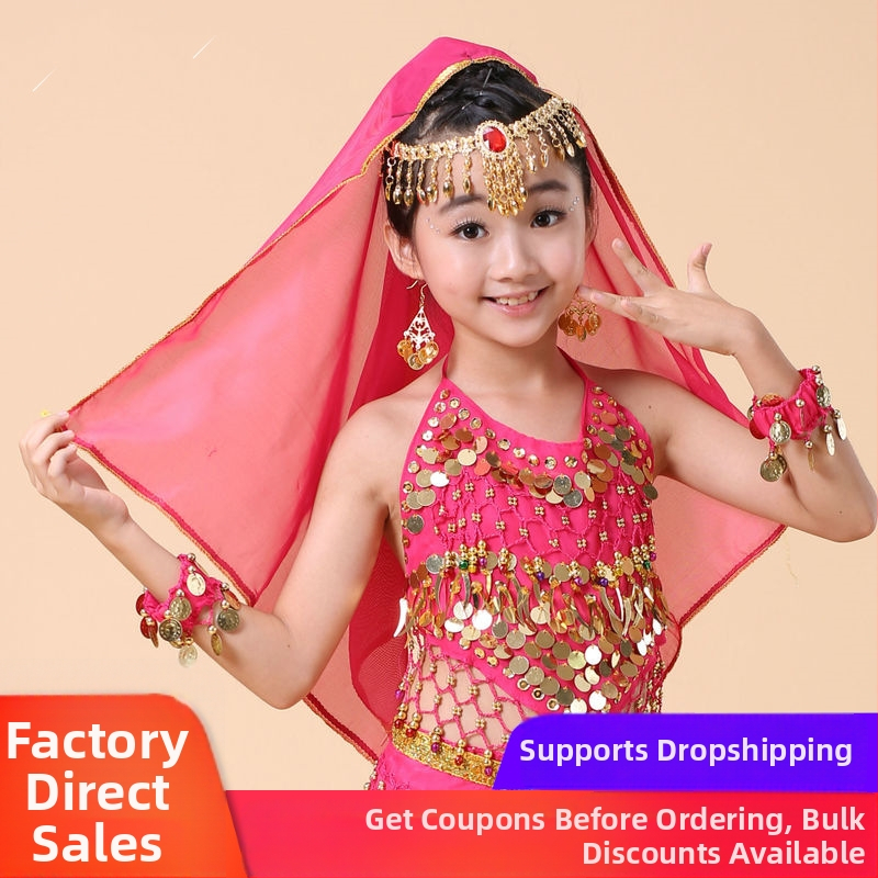 Metalo plaukų aksesuaras Belly Dance su skarele, vaikams, elektroplatinta danga, nacionalinis stilius