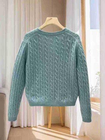 Ženski kardigan od kašmira i vune, Twist Flower pletenje, V-izrez, dugi rukavi, kopčanje u jednom redu, jesen 2025