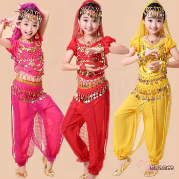 Set kostýmov belly dance pre dievčatá – indický tanec, scénické oblečenie, tréningové oblečenie