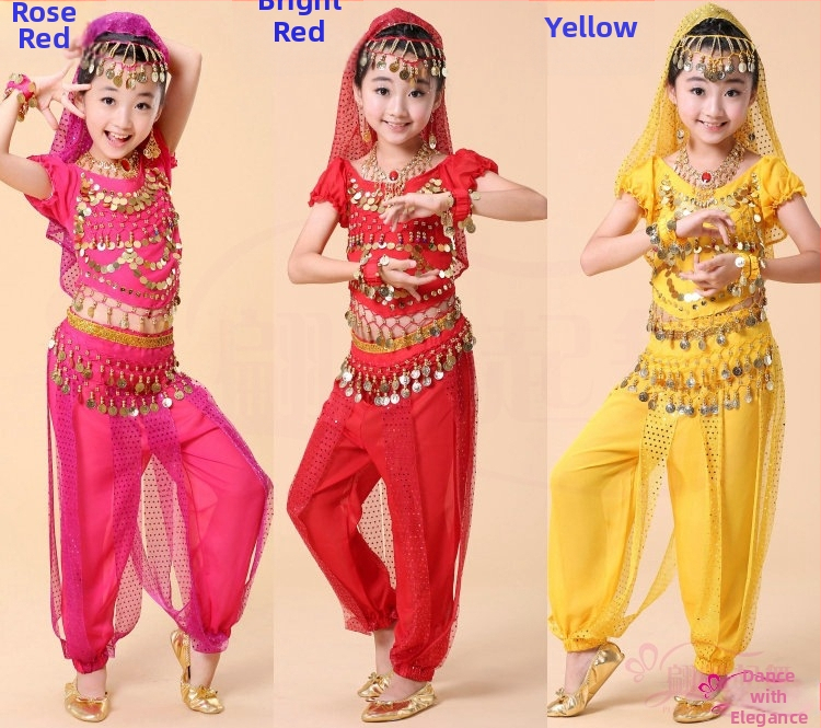 Set kostýmov belly dance pre dievčatá – indický tanec, scénické oblečenie, tréningové oblečenie
