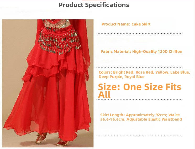 Kostým Belly Dance – indický štýl, široká sukňa s objemom, chiffon 120D, akrylový materiál, značka Yan Zi Dance Rhyme