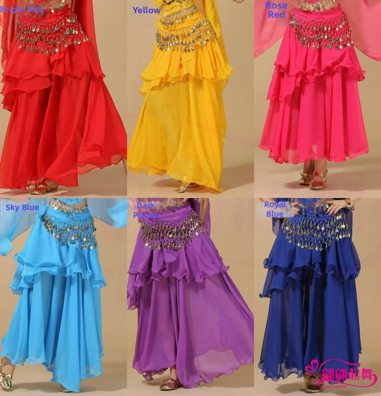 Kostým Belly Dance – indický štýl, široká sukňa s objemom, chiffon 120D, akrylový materiál, značka Yan Zi Dance Rhyme