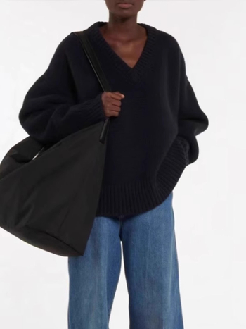 Ženski vuneni džemper s V-izrezom, patchwork dizajn, slobodan kroj, srednja duljina, mješavina vune i kašmira