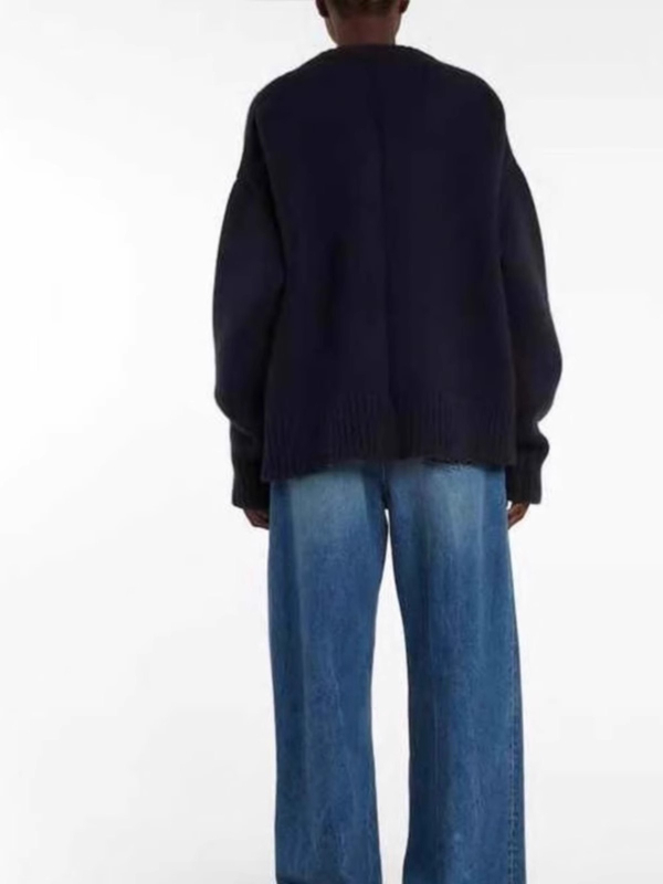 Ženski vuneni džemper s V-izrezom, patchwork dizajn, slobodan kroj, srednja duljina, mješavina vune i kašmira