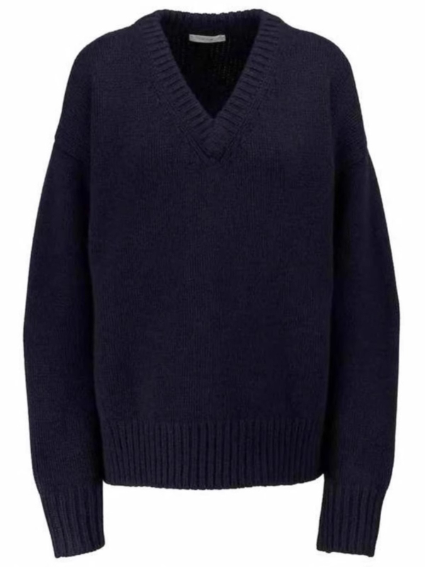 Ženski vuneni džemper s V-izrezom, patchwork dizajn, slobodan kroj, srednja duljina, mješavina vune i kašmira