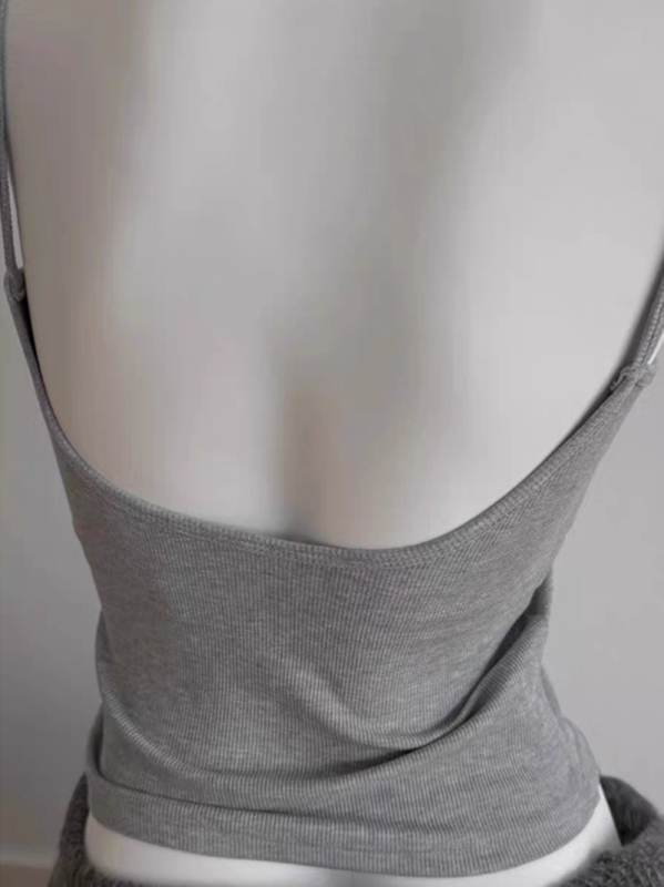 Ženski top bez leđa s fiksnim trakama, slim fit, kratka duljina, tkanina od pamukove smjese