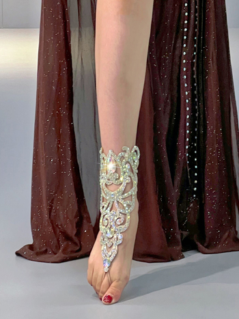 Belly Dance členkový reťaz s kamienkami – PU koža, polyester, PU koža podšívka, unisex pre vystúpenie