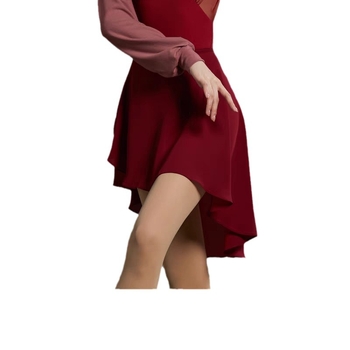 Baletno trening odijelo s vezicama, jednodelni dizajn, poludjelna suknja s naborima od šifona, gusti šifonski materijal, 100% poliester