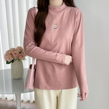 Postpartalni dojilni top, Derong baršun, akril 90–95%, minimalistički pulover s izvezenim karikaturnim motivom na prsima, za dojenje, izlazi jeseni 2024