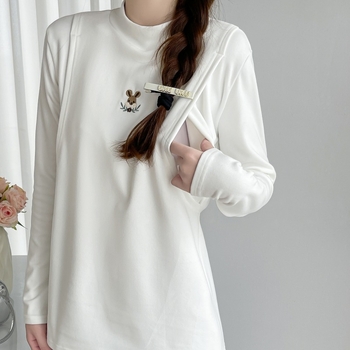 Postpartalni dojilni top, Derong baršun, akril 90–95%, minimalistički pulover s izvezenim karikaturnim motivom na prsima, za dojenje, izlazi jeseni 2024