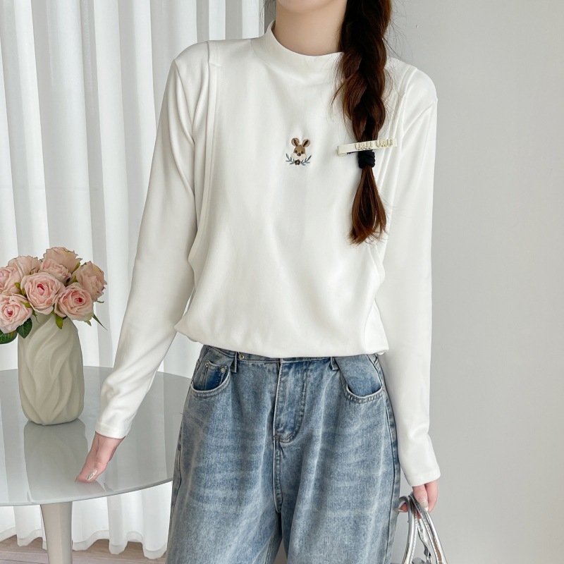 Postpartalni dojilni top, Derong baršun, akril 90–95%, minimalistički pulover s izvezenim karikaturnim motivom na prsima, za dojenje, izlazi jeseni 2024