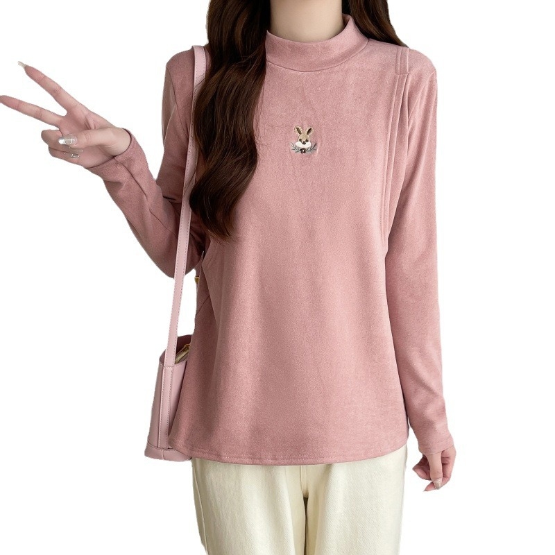 Postpartalni dojilni top, Derong baršun, akril 90–95%, minimalistički pulover s izvezenim karikaturnim motivom na prsima, za dojenje, izlazi jeseni 2024